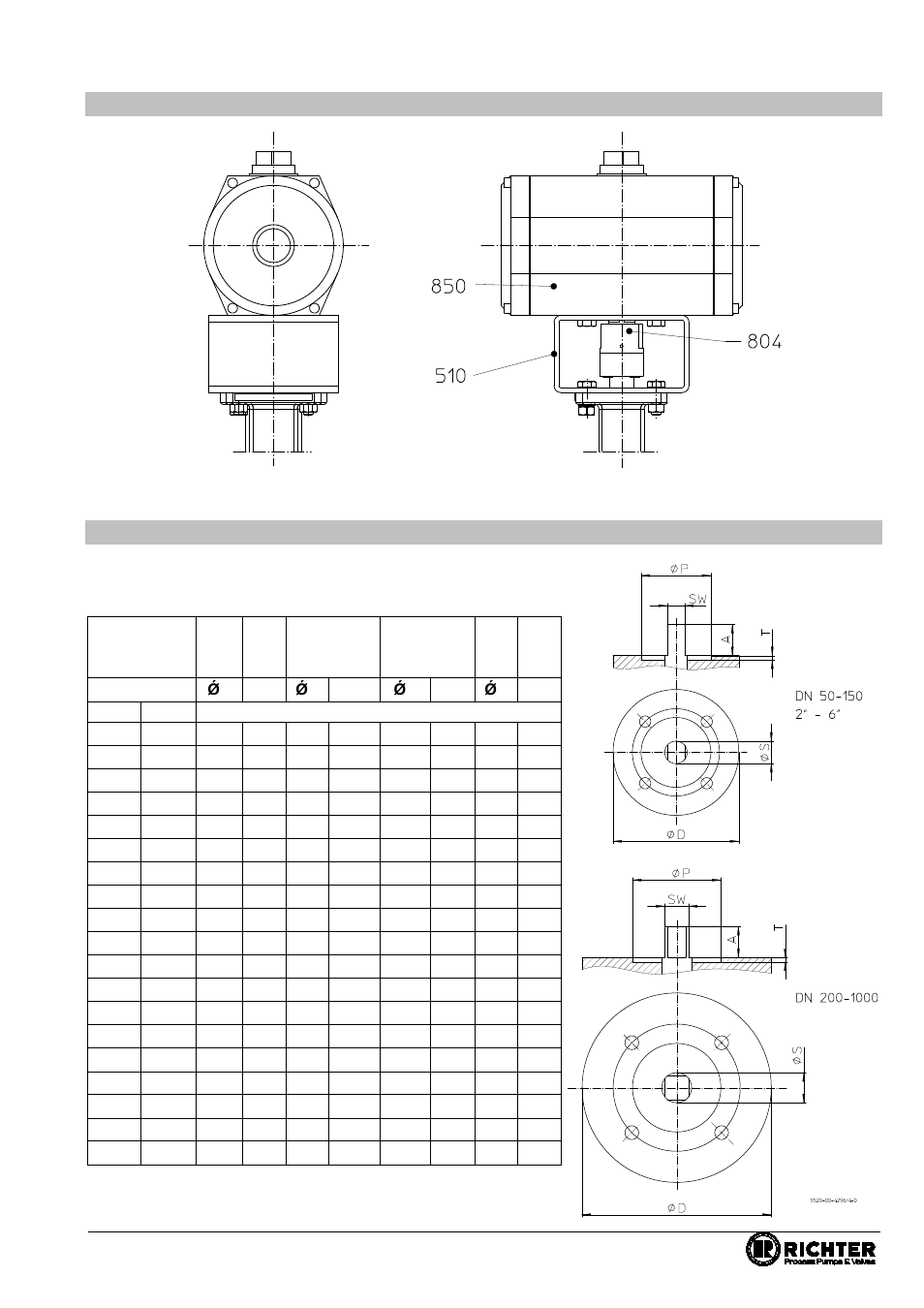 5 actuator, 6 connection actuator, Dimensional drawing nksp-c | Series nks-c, nksp-c, nkl-c, nklp-c | Richter NKLP-C Series Butterfly Valves User Manual | Page 20 / 33