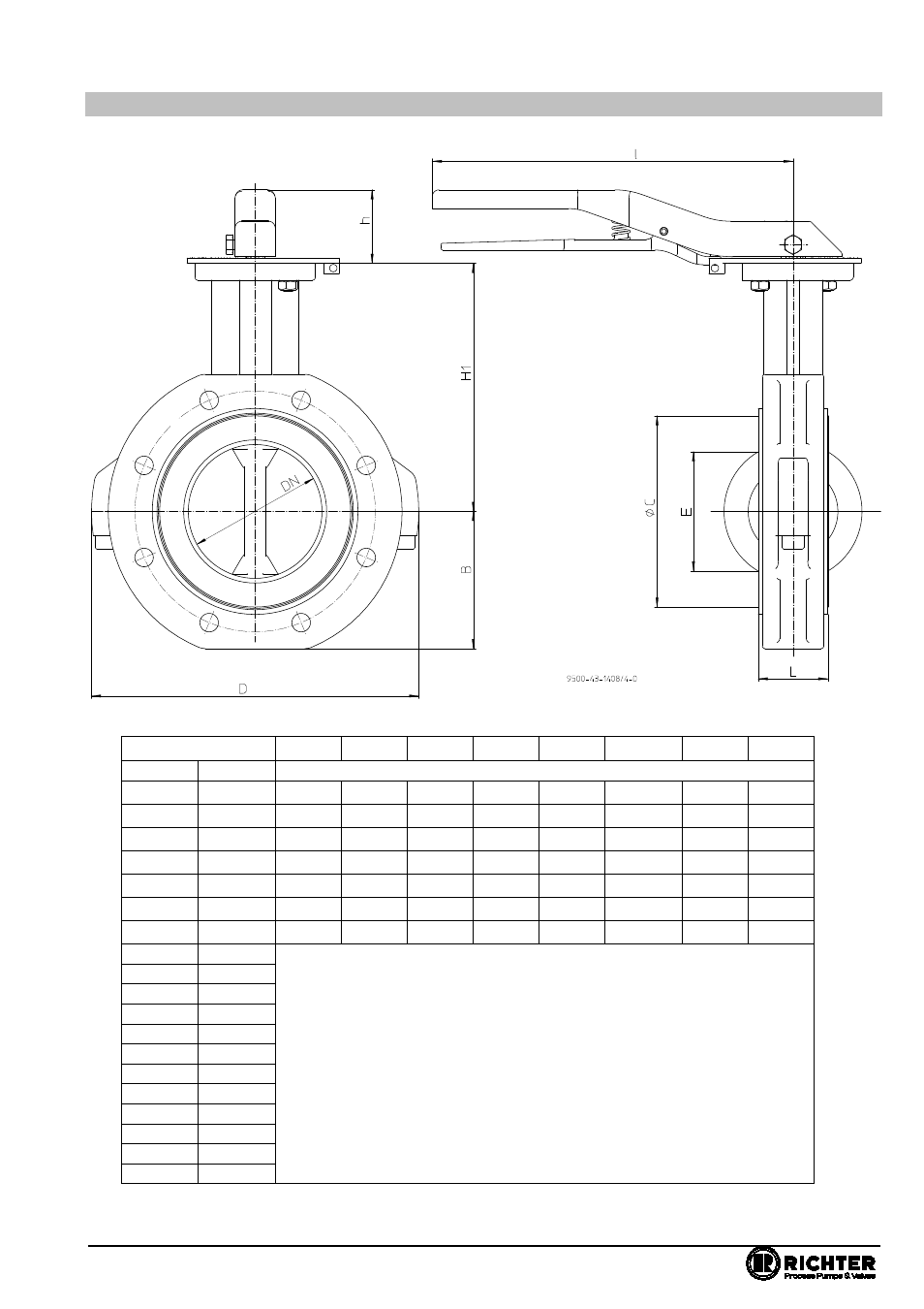 10 dimensional drawing nkl-c with hand lever, Series nks-c, nksp-c, nkl-c, nklp-c, Only with worm gear | Richter NKLP-C Series Butterfly Valves User Manual | Page 25 / 33