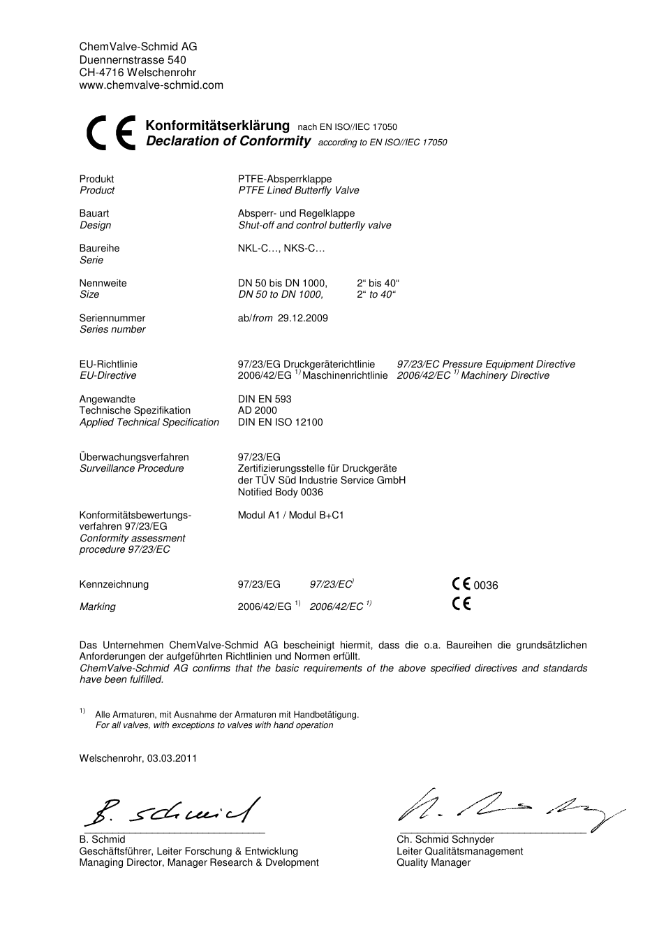 Declaration of conformity, Konformitätserklärung | Richter NKLP-C Series Butterfly Valves User Manual | Page 29 / 33