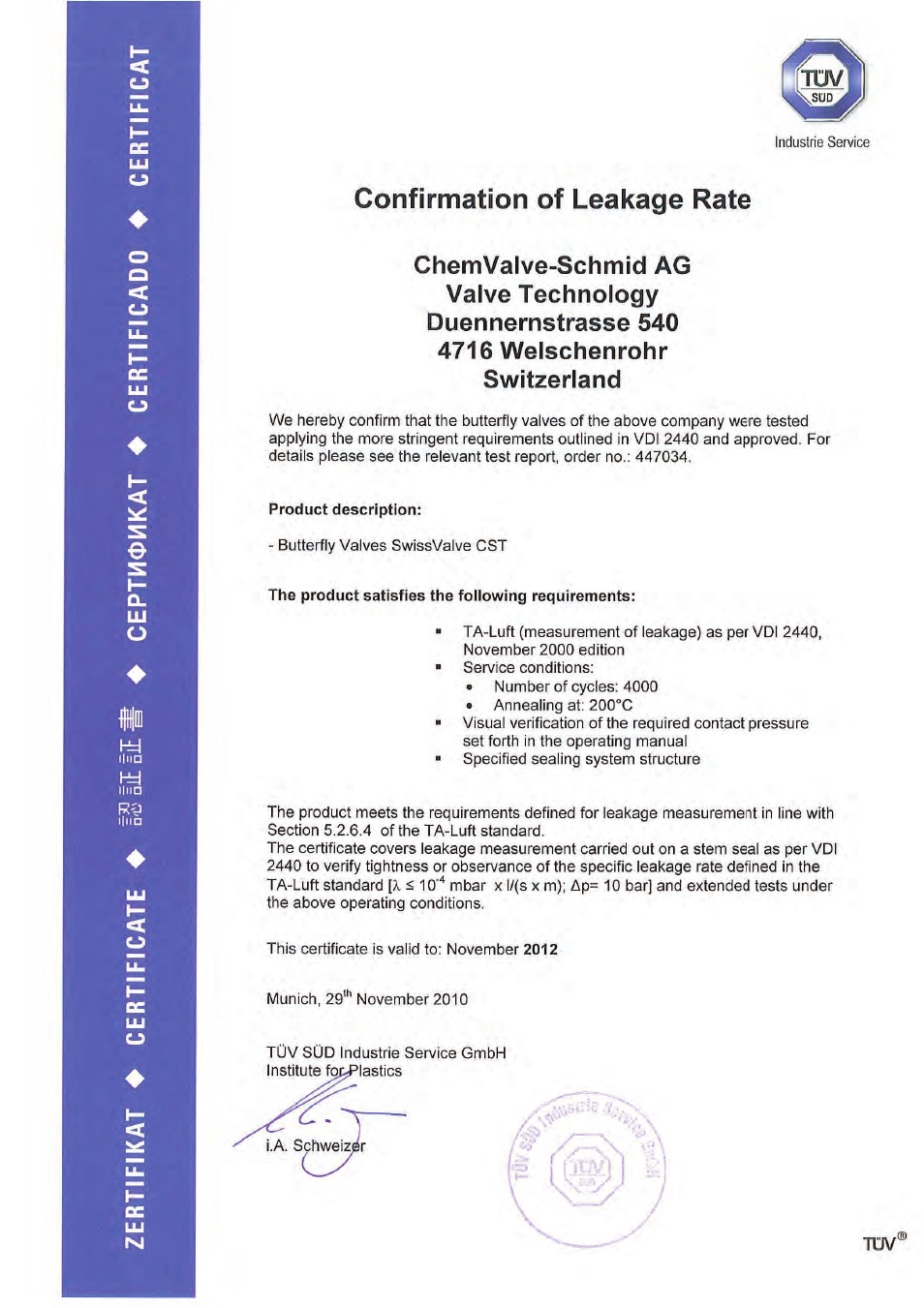 Confirmation of leakage rate | Richter NKLP-C Series Butterfly Valves User Manual | Page 30 / 33