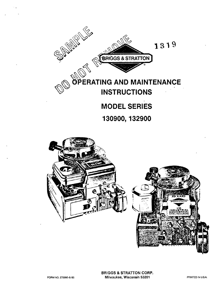 Briggs & Stratton Series 132900 User Manual | 10 pages