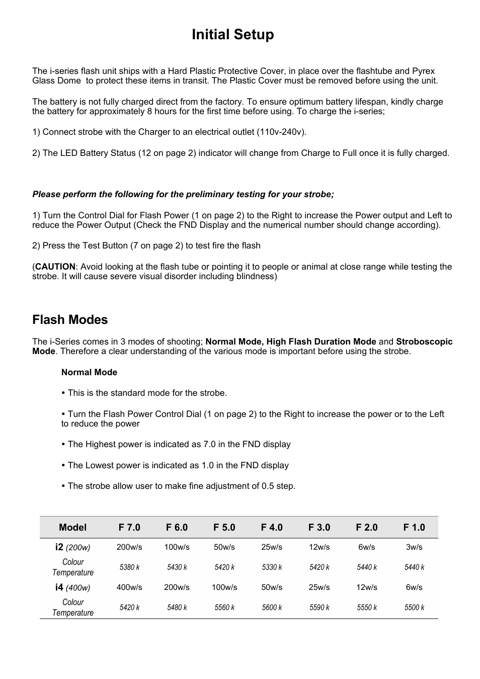 Initial setup, Flash modes | RiME LITE i flash User Manual | Page 3 / 7