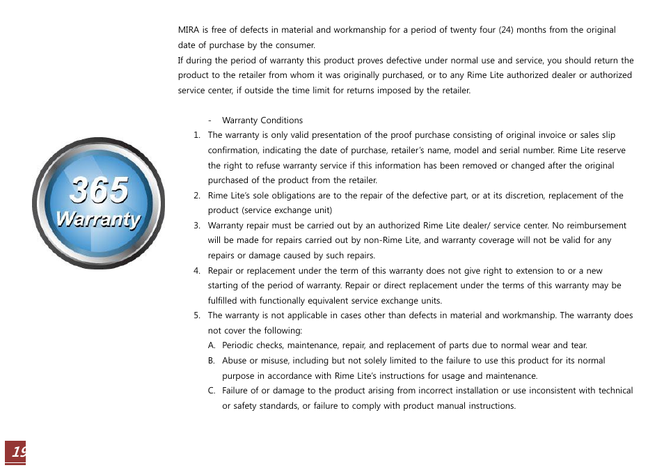 RiME LITE Mira User Manual | Page 19 / 19