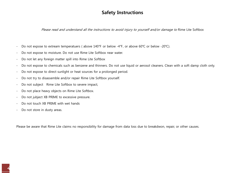 Safety instructions | RiME LITE Softbox User Manual | Page 4 / 10