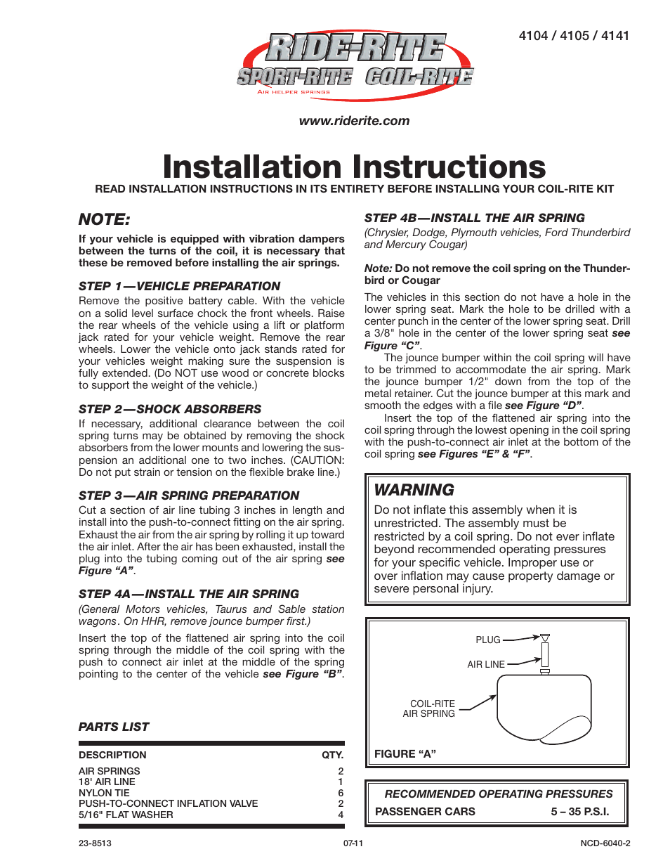 Rite-Ride 4141 User Manual | 5 pages