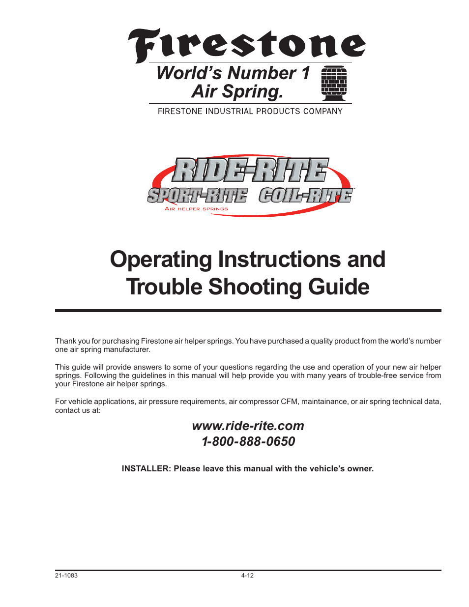 Operating instructions and trouble shooting guide | Rite-Ride 2517 User Manual | Page 5 / 12