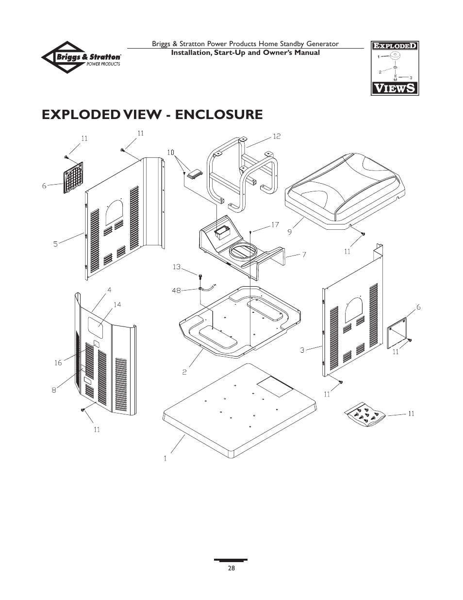 Exploded view - enclosure | Briggs & Stratton HOME STANDBY GENERATOR 01975-0 User Manual | Page 28 / 80