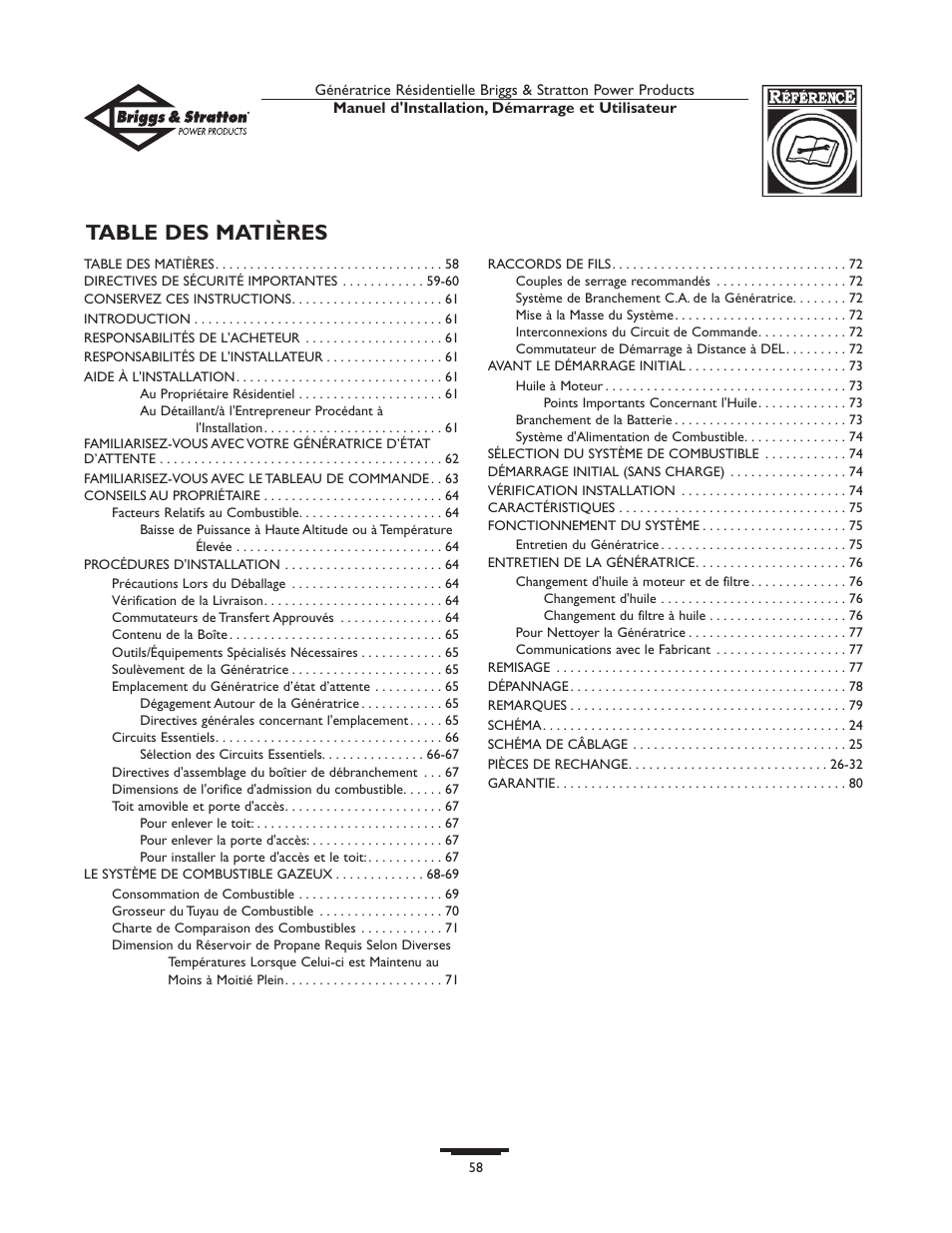 Briggs & Stratton HOME STANDBY GENERATOR 01975-0 User Manual | Page 58 / 80