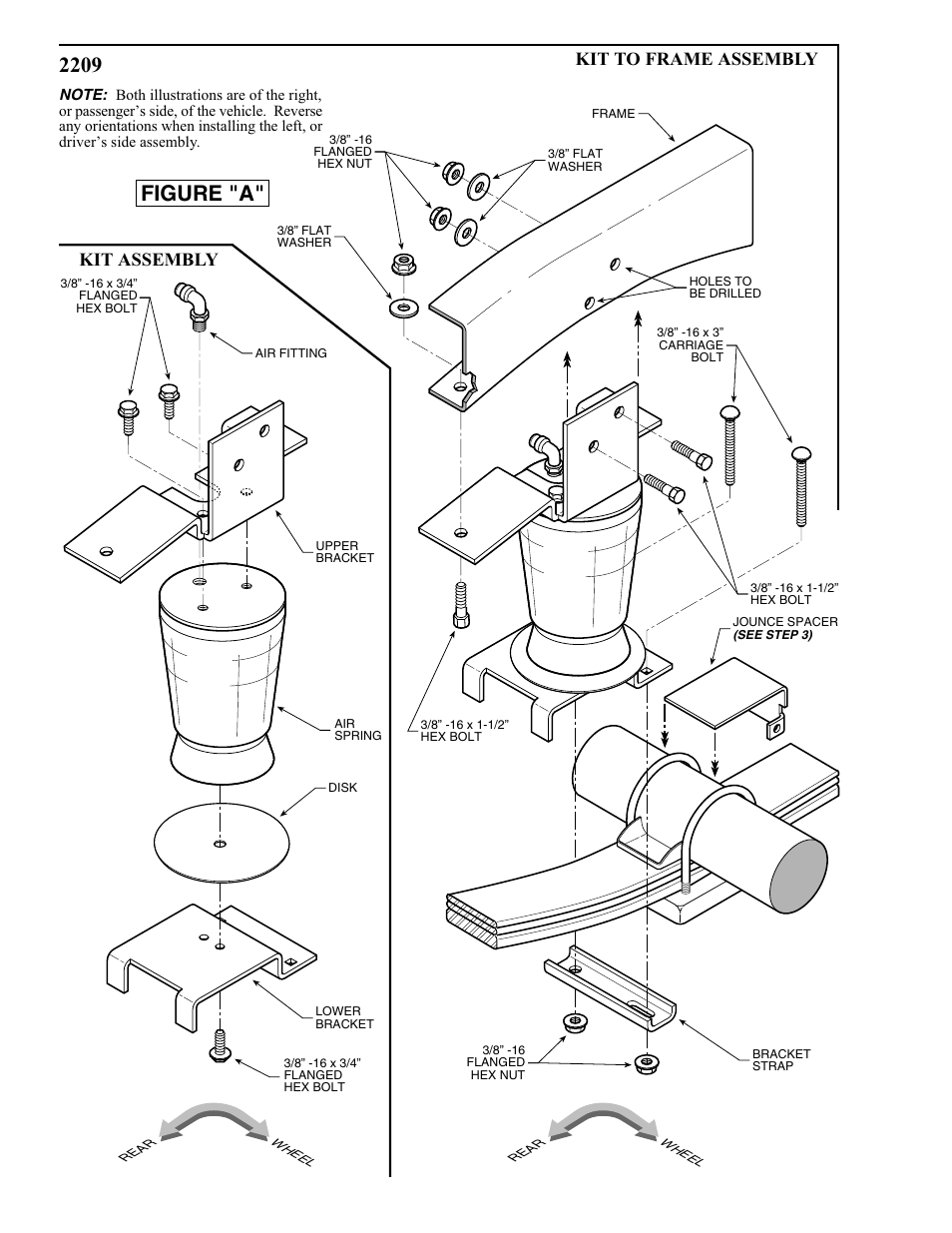 2209 figure "a, Kit to frame assembly, Kit assembly | Rite-Ride 2209 User Manual | Page 2 / 12