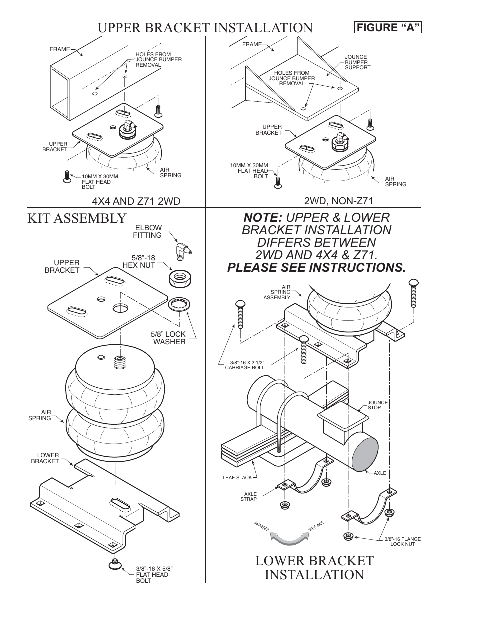 Upper bracket installation kit assembly, Lower bracket installation, Figure a | 2wd, non-z71, Tire | Rite-Ride 2384 User Manual | Page 2 / 13
