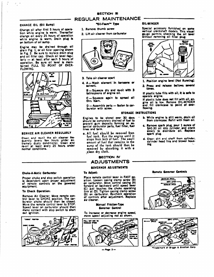 Regular maintenance, Adjustments | Briggs & Stratton 81900 User Manual | Page 5 / 7