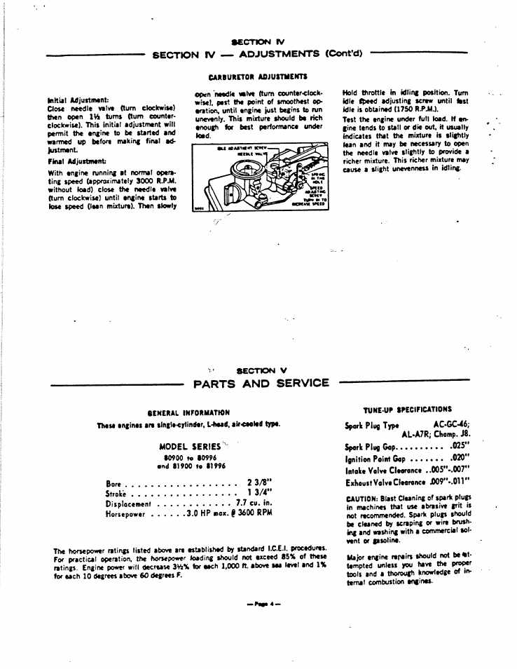 Final adjustment, Parts and service | Briggs & Stratton 81900 User Manual | Page 6 / 7