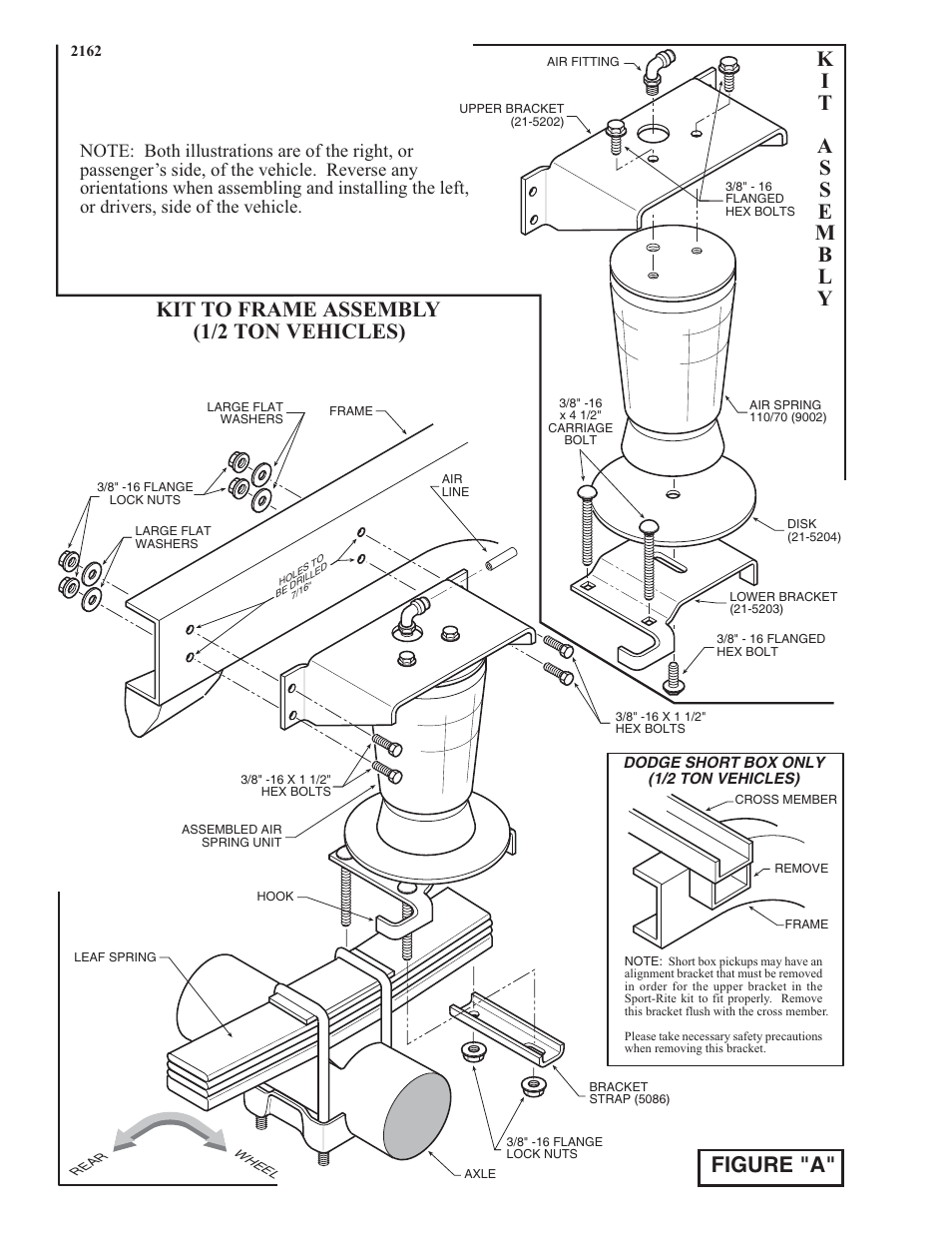Kit to frame assembly (1/2 ton vehicles) figure "a | Rite-Ride 2162 User Manual | Page 2 / 12