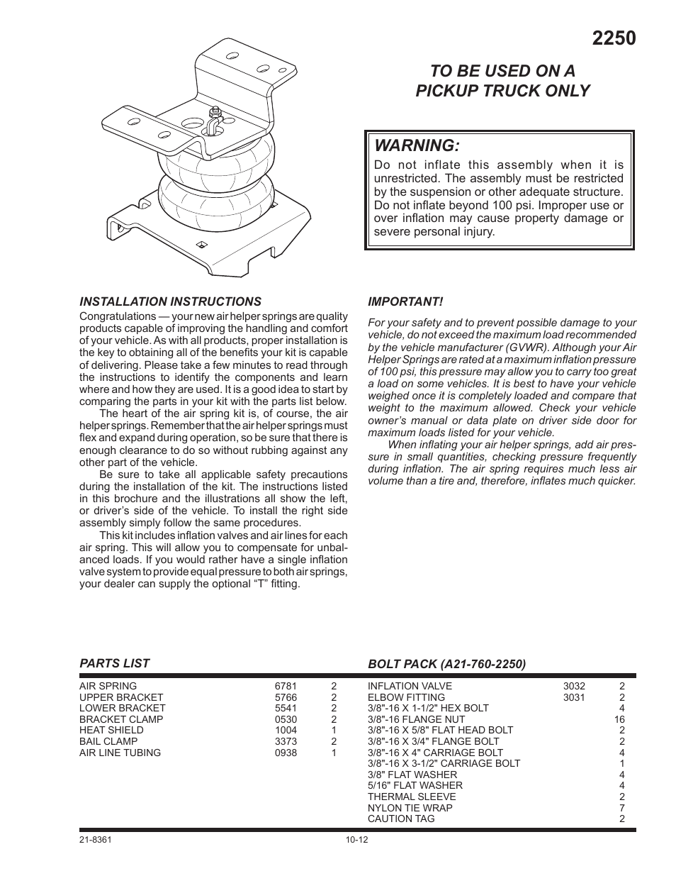 Rite-Ride 2250 User Manual | 12 pages