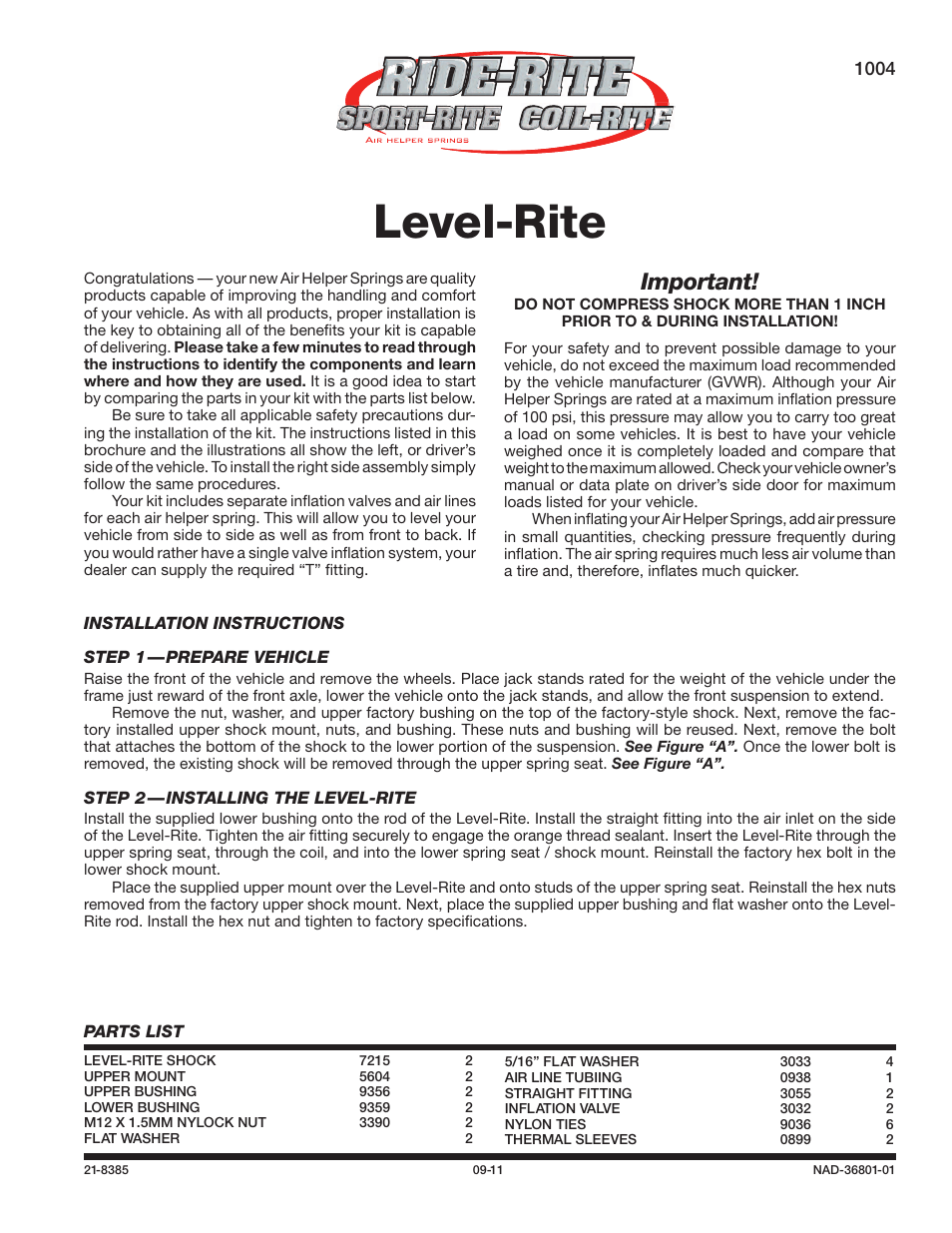 Rite-Ride 1004 User Manual | 3 pages