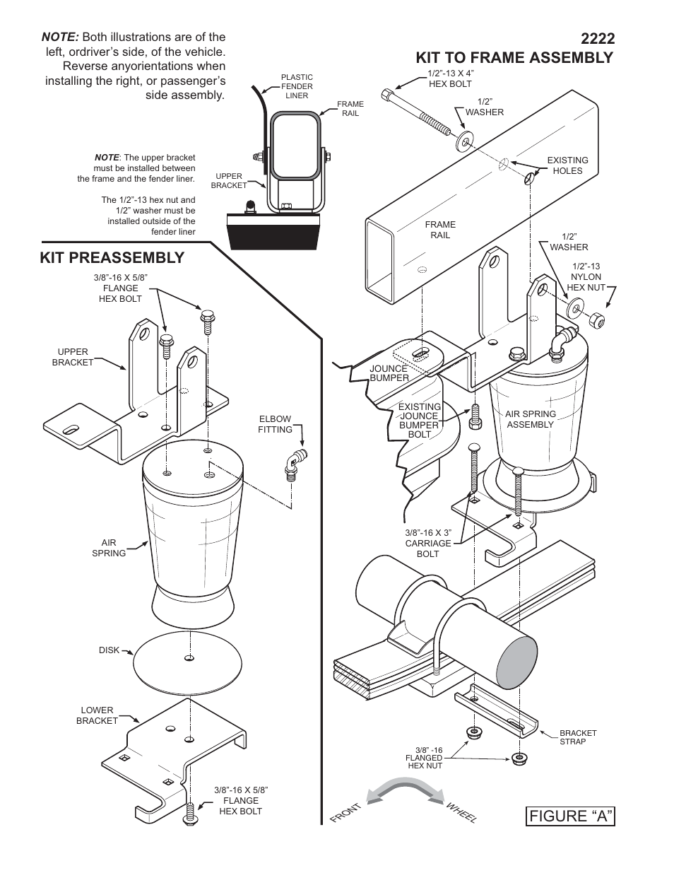 Kit preassembly, 2222 kit to frame assembly, Figure “a | Rite-Ride 2222 User Manual | Page 2 / 12