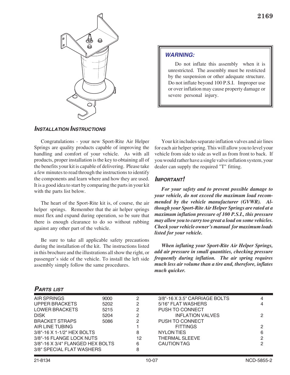 Rite-Ride 2169 User Manual | 12 pages