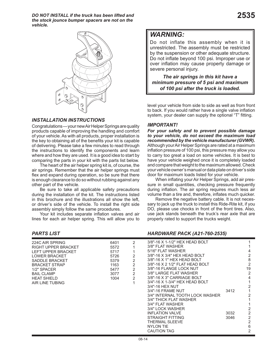 Rite-Ride 2535 User Manual | 4 pages