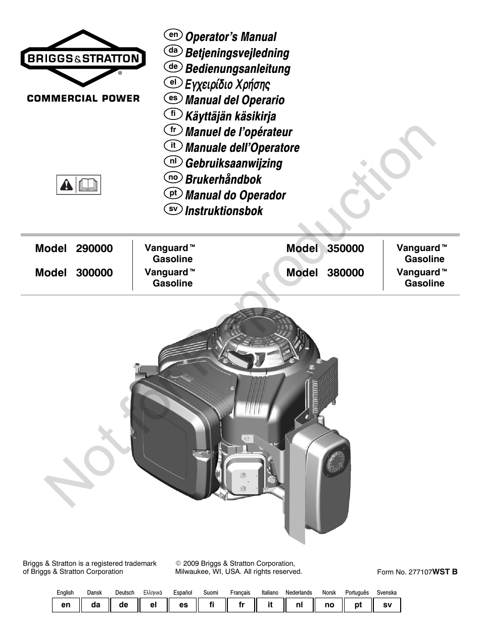 Briggs & Stratton VANGUARD 350000 User Manual | 92 pages