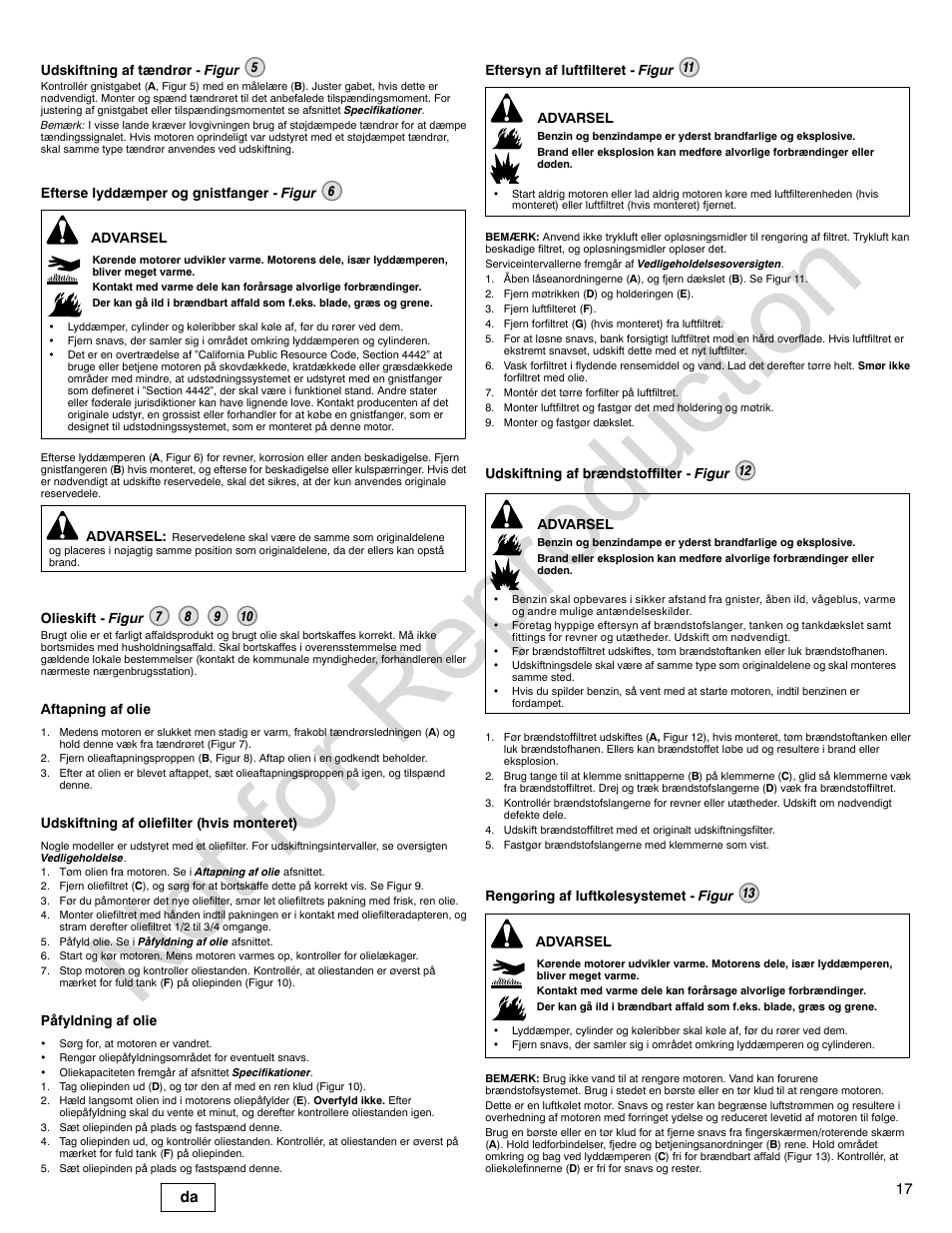 Not for reproduction, 17 da | Briggs & Stratton VANGUARD 350000 User Manual | Page 17 / 92