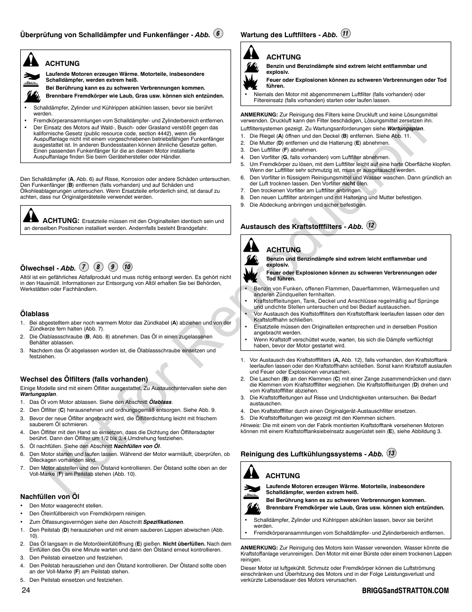 Not for reproduction | Briggs & Stratton VANGUARD 350000 User Manual | Page 24 / 92