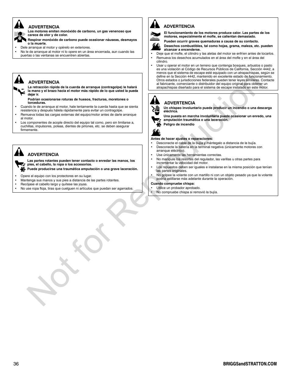 Not for reproduction | Briggs & Stratton VANGUARD 350000 User Manual | Page 36 / 92