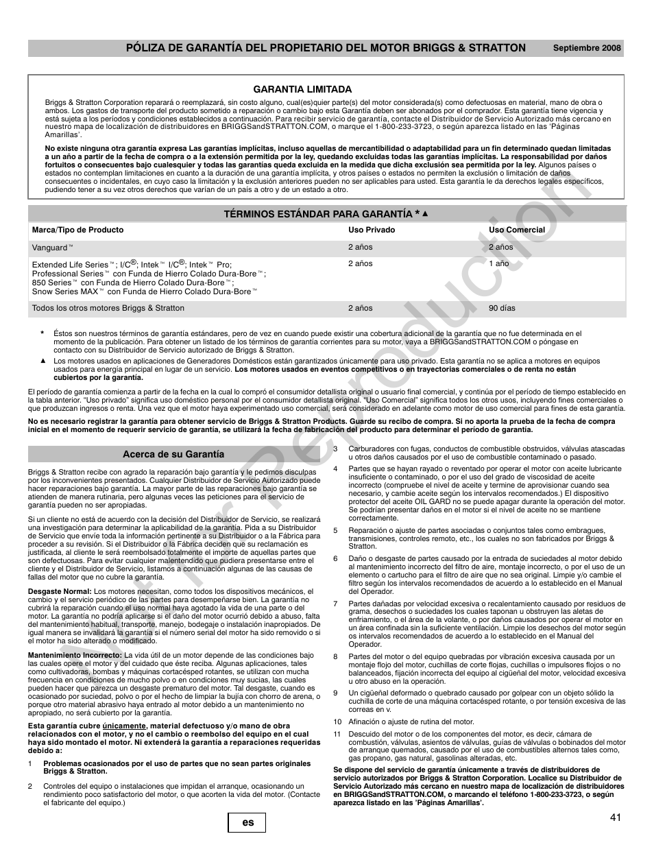 Not for reproduction | Briggs & Stratton VANGUARD 350000 User Manual | Page 41 / 92