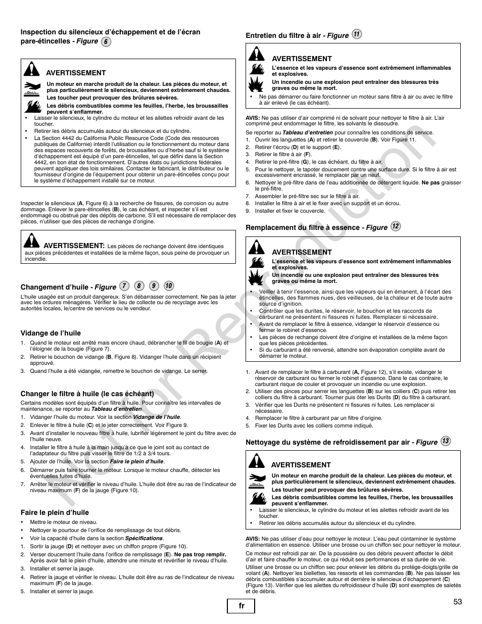 Not for reproduction, 53 fr | Briggs & Stratton VANGUARD 350000 User Manual | Page 53 / 92