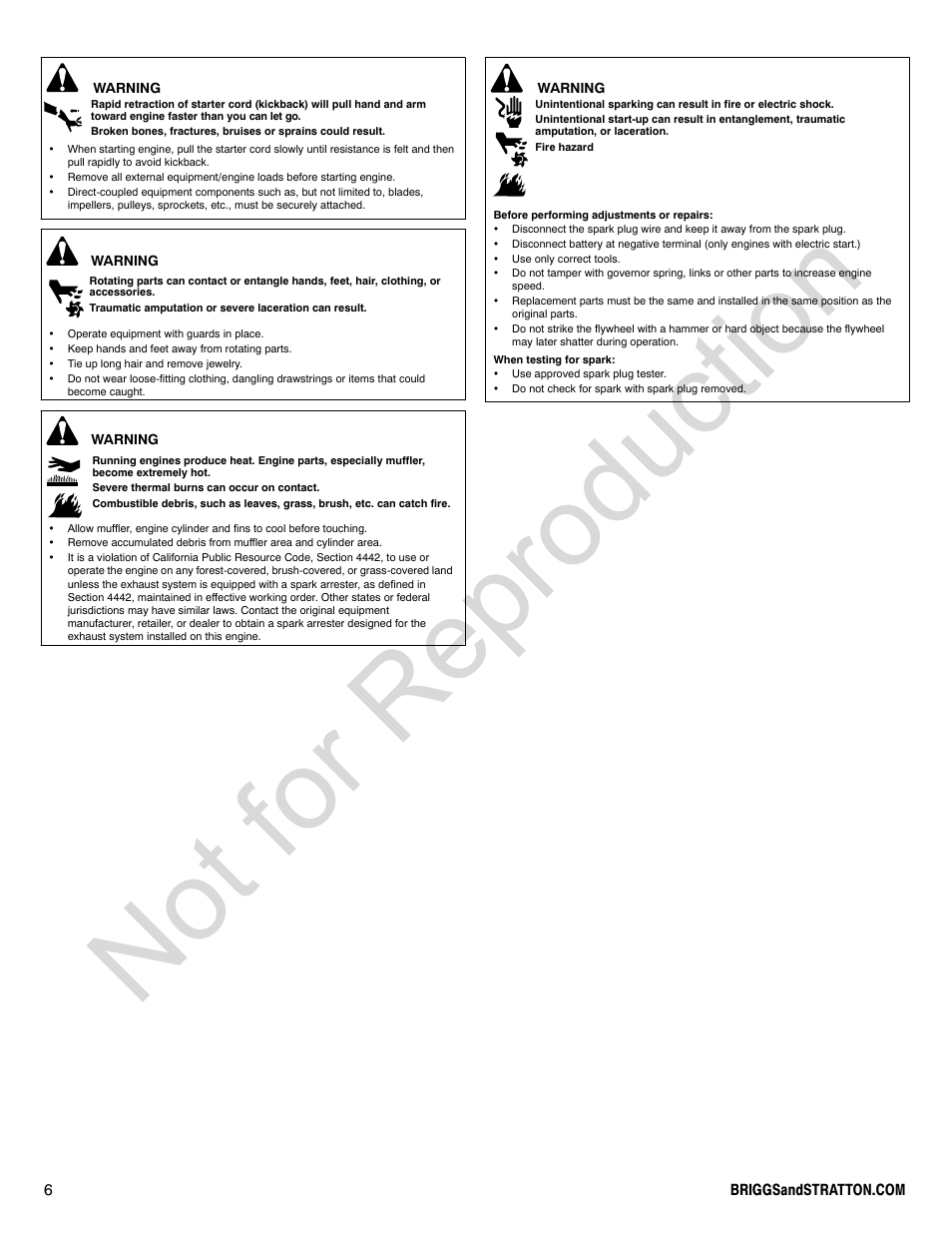 Not for reproduction | Briggs & Stratton VANGUARD 350000 User Manual | Page 6 / 92