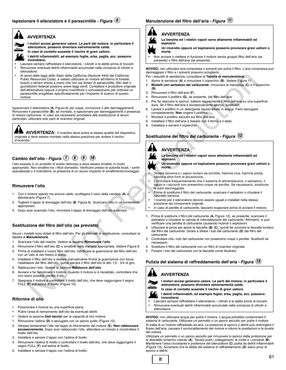 Not for reproduction, 61 it | Briggs & Stratton VANGUARD 350000 User Manual | Page 61 / 92