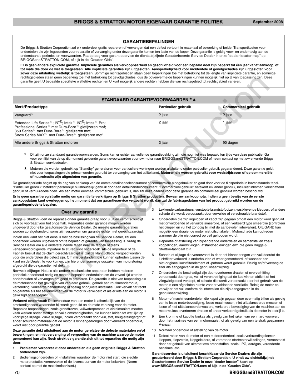 Not for reproduction | Briggs & Stratton VANGUARD 350000 User Manual | Page 70 / 92