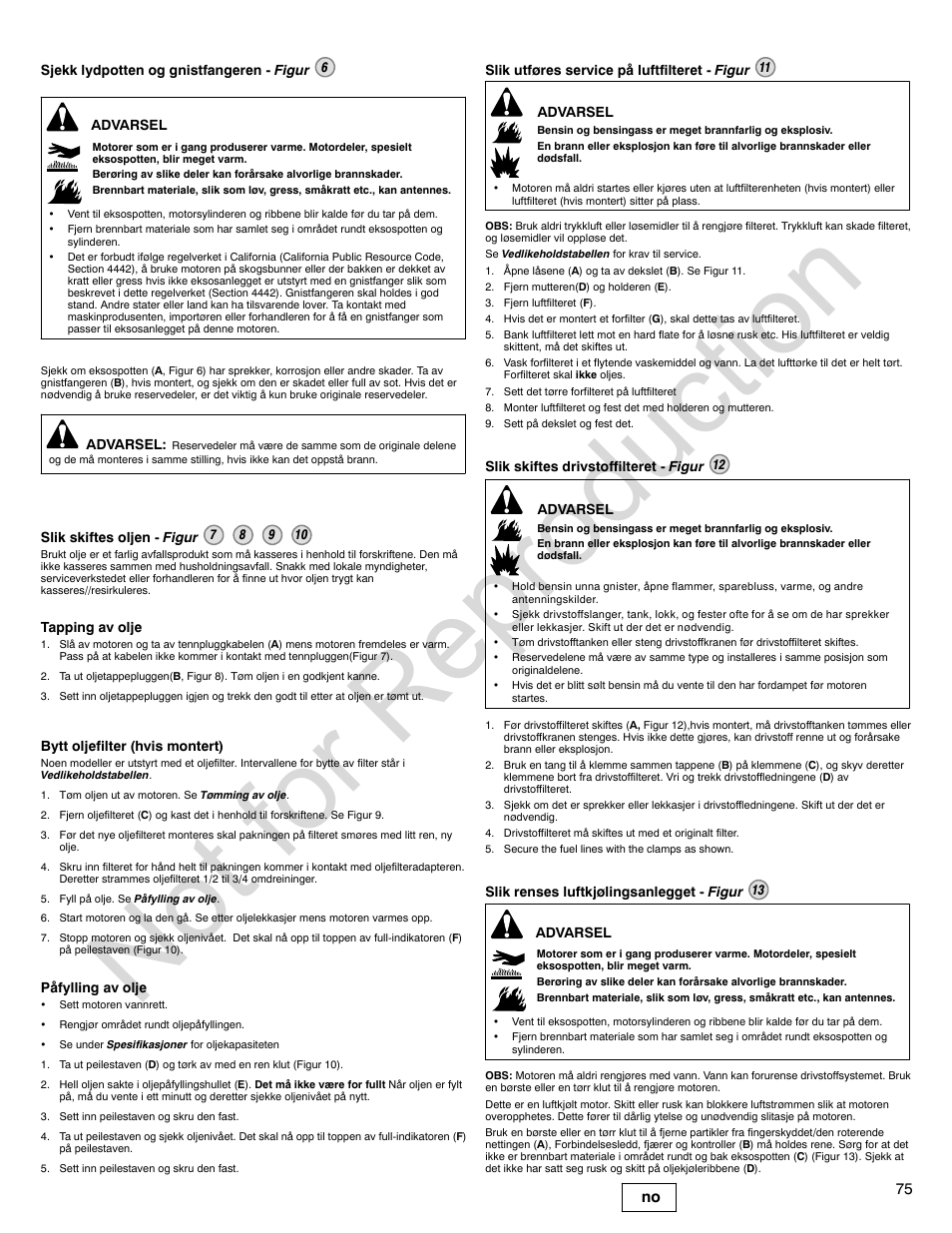 Not for reproduction, 75 no | Briggs & Stratton VANGUARD 350000 User Manual | Page 75 / 92