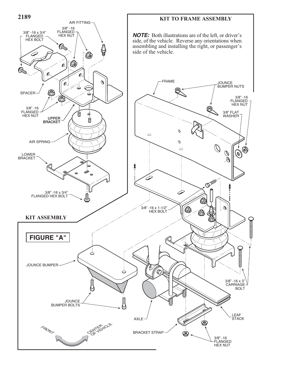 Figure "a, Kit assembly, Kit to frame assembly | Rite-Ride 2189 User Manual | Page 2 / 12