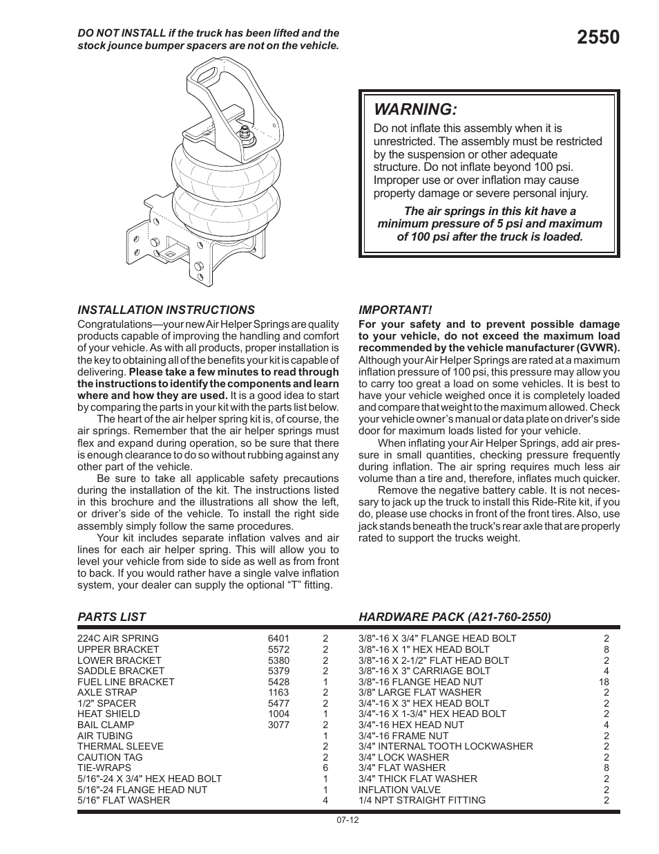 Rite-Ride 2550 User Manual | 16 pages