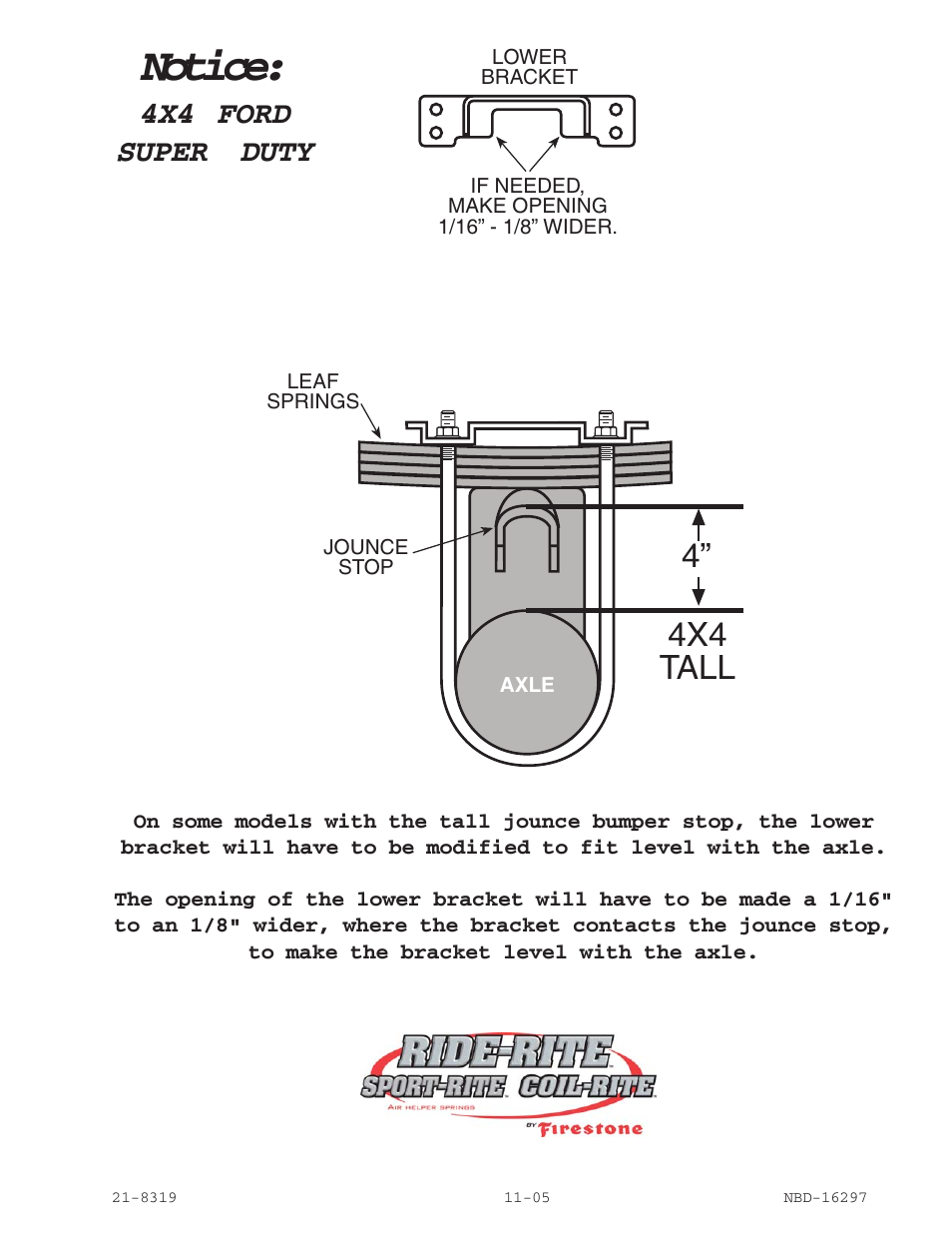 Notice, 4x4 tall 4, 4x4 ford super duty | Rite-Ride 2400 User Manual | Page 5 / 14
