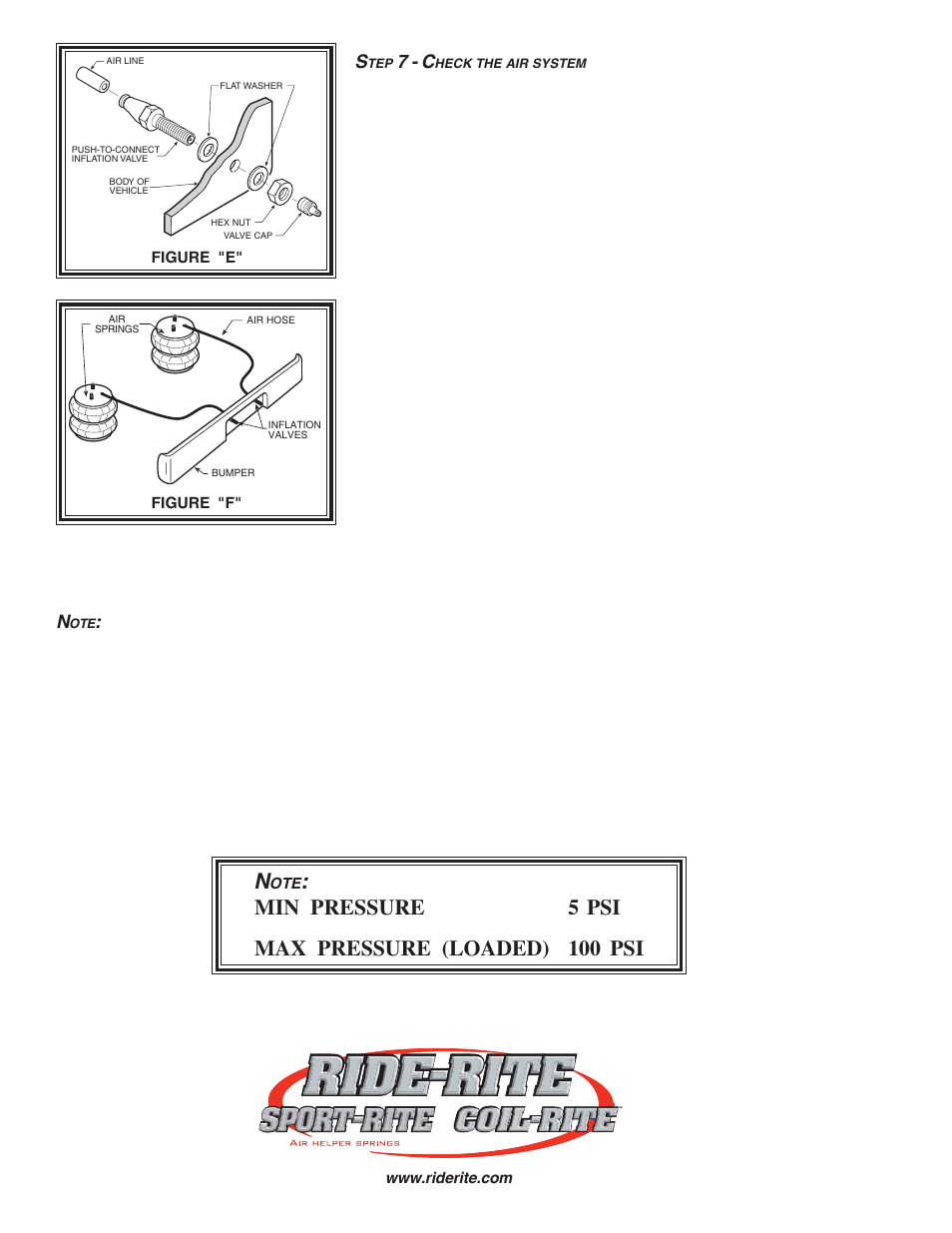 Min pressure 5 psi max pressure (loaded) 100 psi | Rite-Ride 2350 User Manual | Page 4 / 14