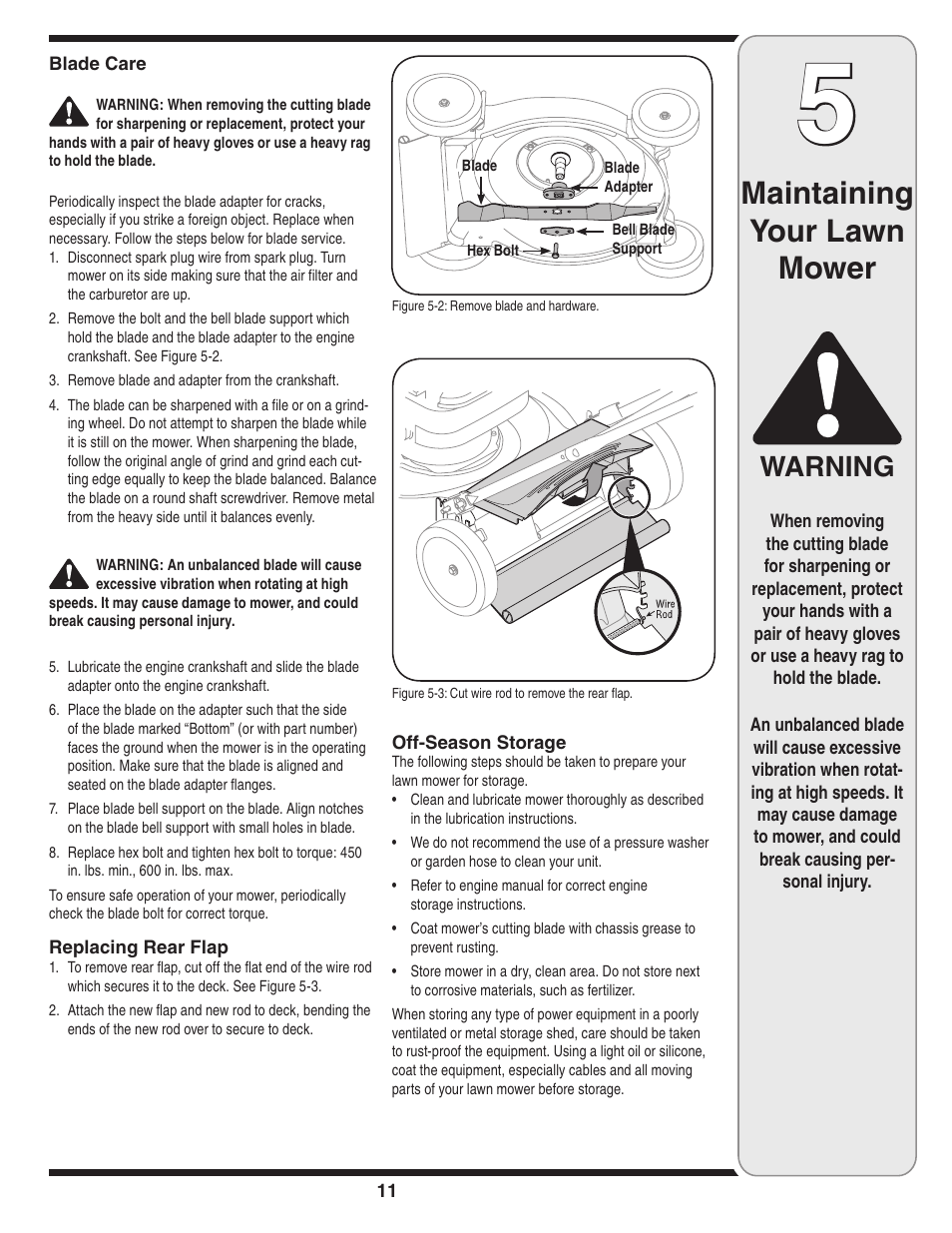 Maintaining your lawn mower, Warning | Briggs & Stratton Series 410 thru 420 User Manual | Page 11 / 16