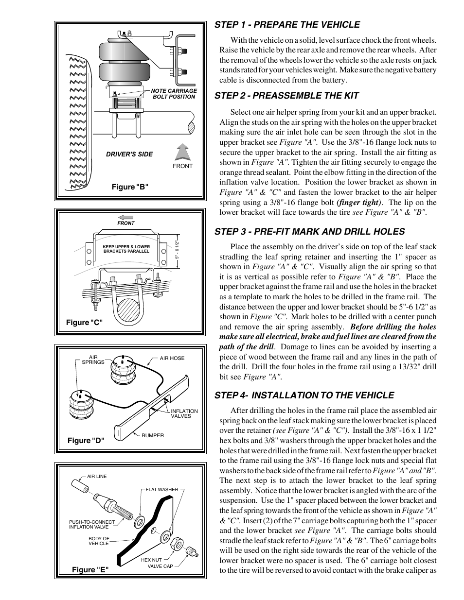 Step 1 - prepare the vehicle, Step 2 - preassemble the kit, Step 3 - pre-fit mark and drill holes | Step 4- installation to the vehicle | Rite-Ride 2153 User Manual | Page 3 / 12