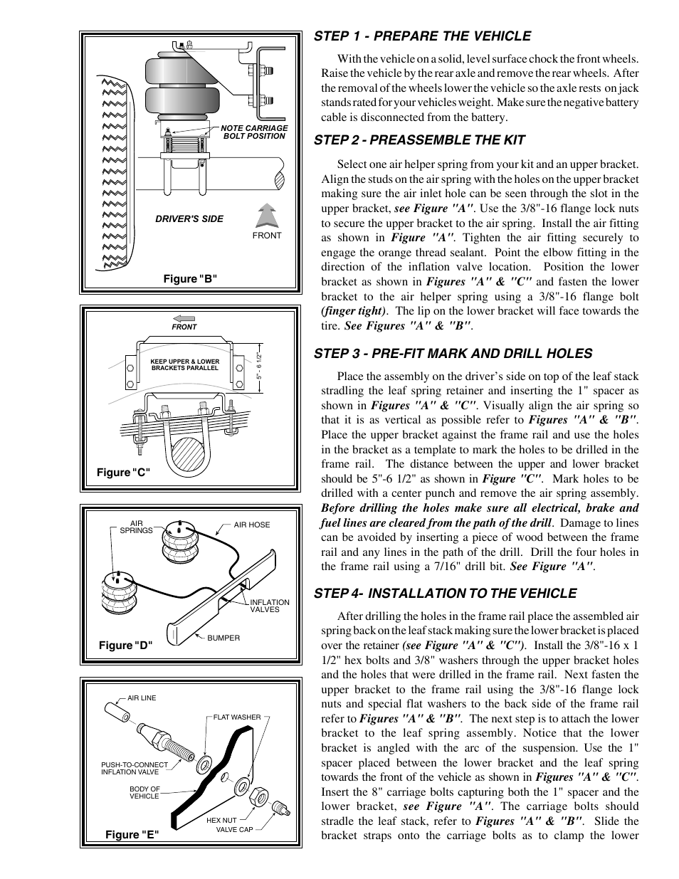 Step 1 - prepare the vehicle, Step 2 - preassemble the kit, Step 3 - pre-fit mark and drill holes | Step 4- installation to the vehicle | Rite-Ride 2478 User Manual | Page 3 / 12