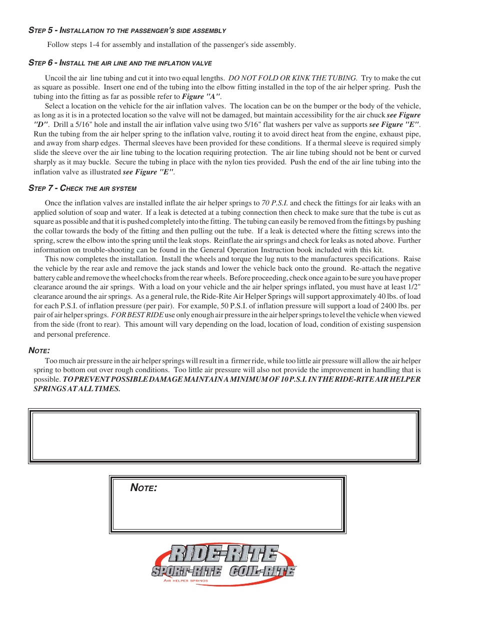 Min pressure 5 psi max pressure (loaded) 100 psi | Rite-Ride 2147 User Manual | Page 4 / 12