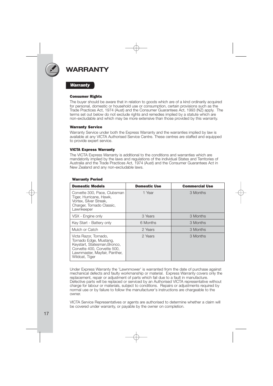Warranty | Briggs & Stratton Electric Lawnmower User Manual | Page 20 / 28