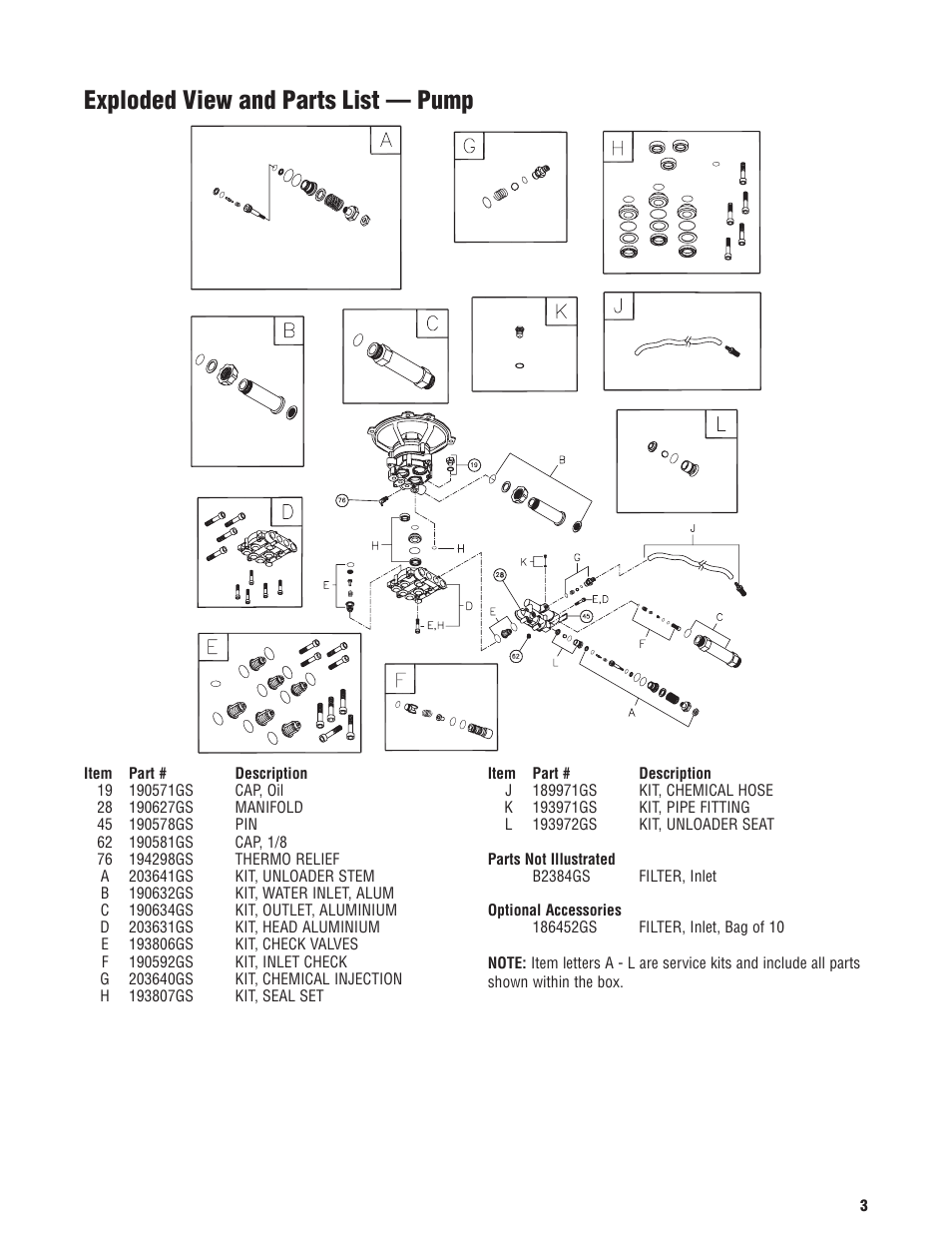 Exploded view and parts list — pump | Briggs & Stratton 20273 User Manual | Page 3 / 3