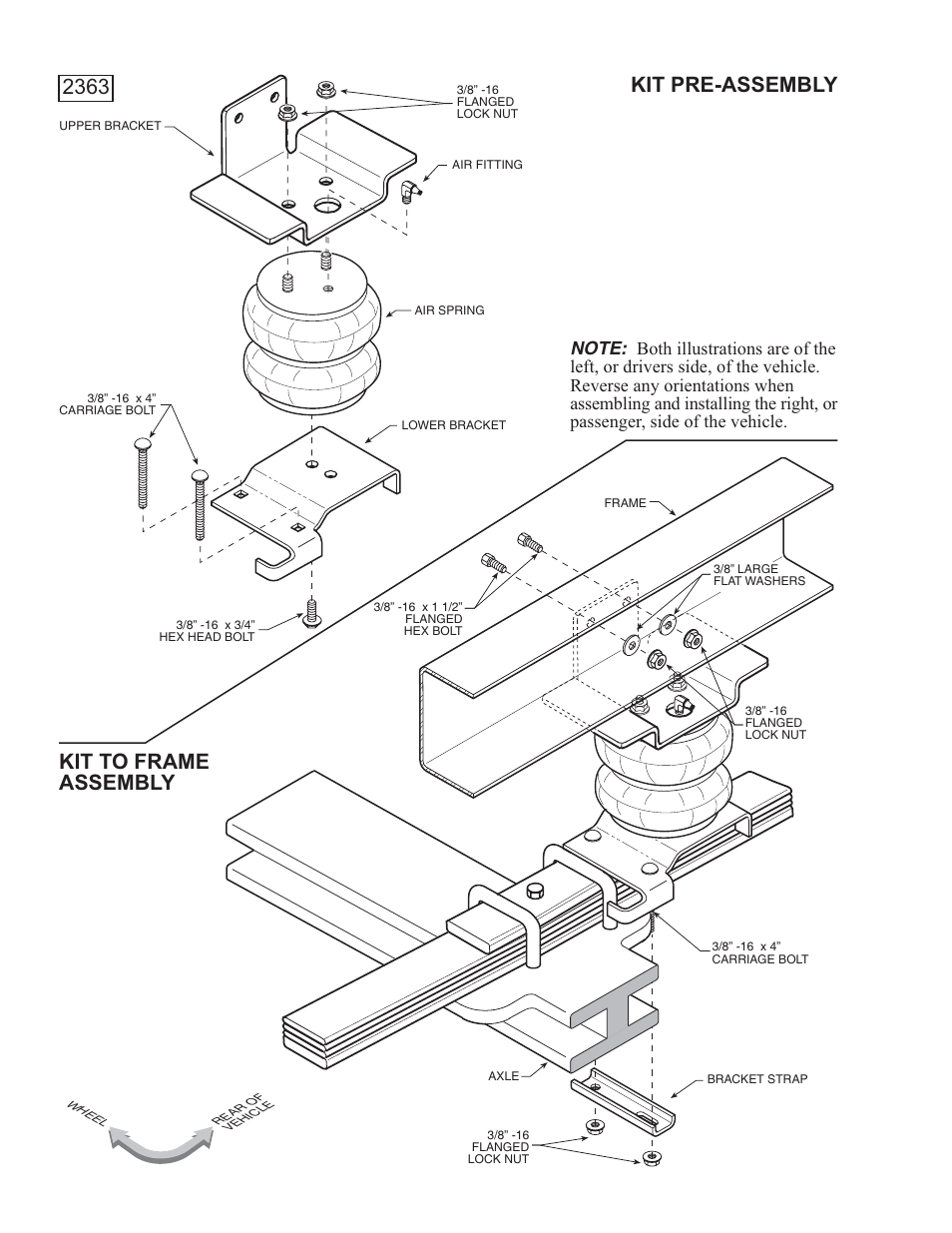 Kit pre-assembly, Kit to frame assembly 2363 | Rite-Ride 2363 User Manual | Page 2 / 12