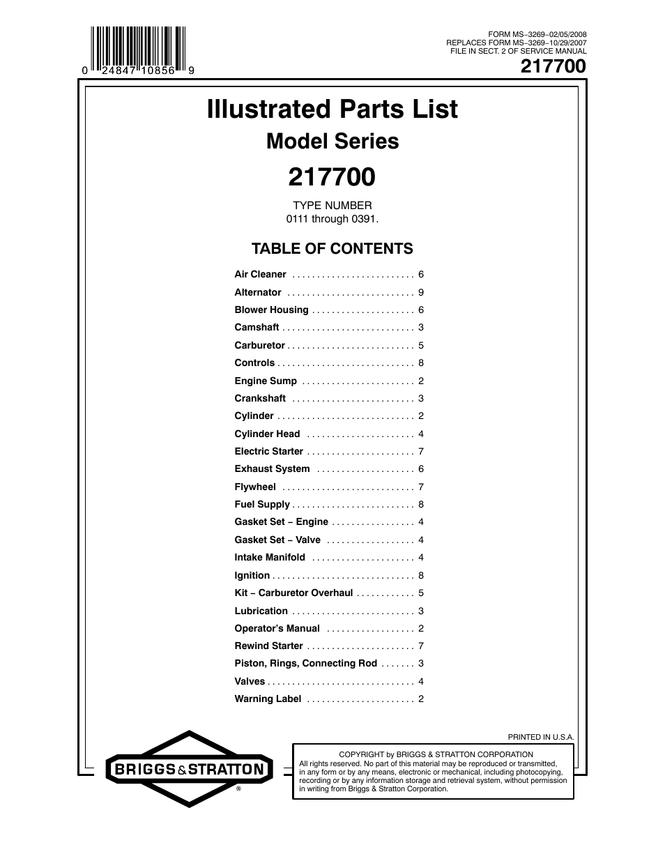 Briggs & Stratton 217700 User Manual | 13 pages