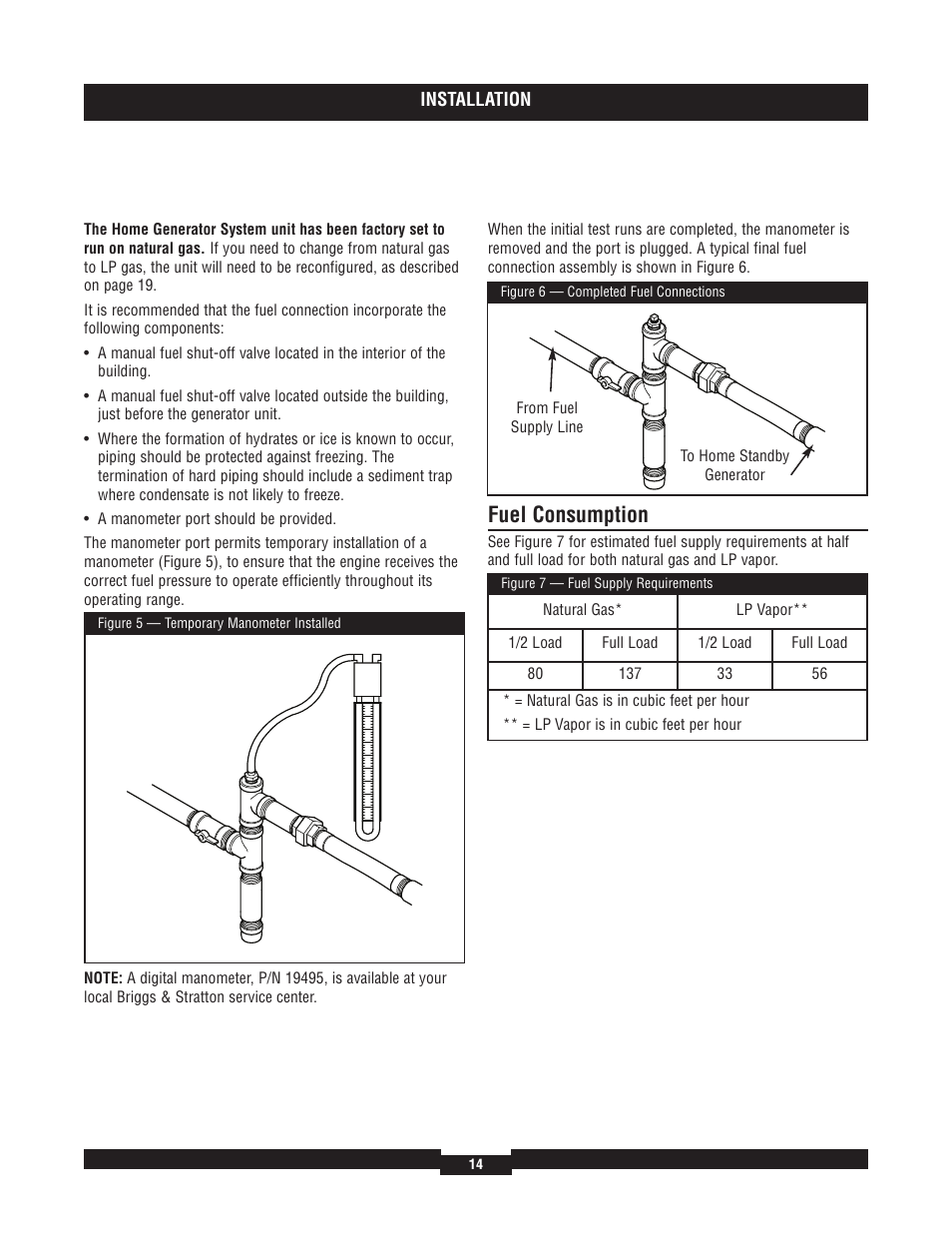 Initial start-up (no load, Initial start-up (no load), Fuel consumption | Briggs & Stratton 40220 User Manual | Page 14 / 88