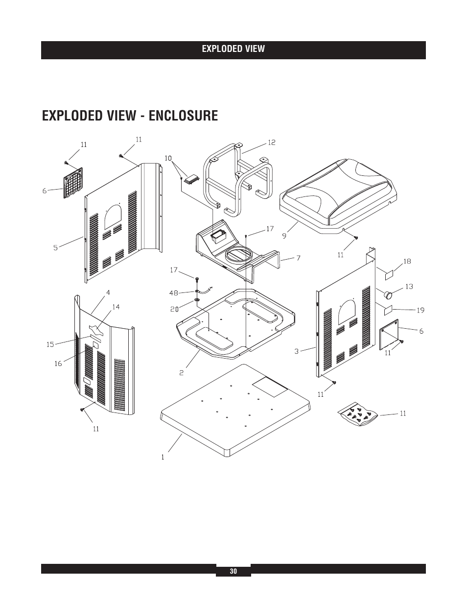 Exploded view - enclosure | Briggs & Stratton 40220 User Manual | Page 30 / 88