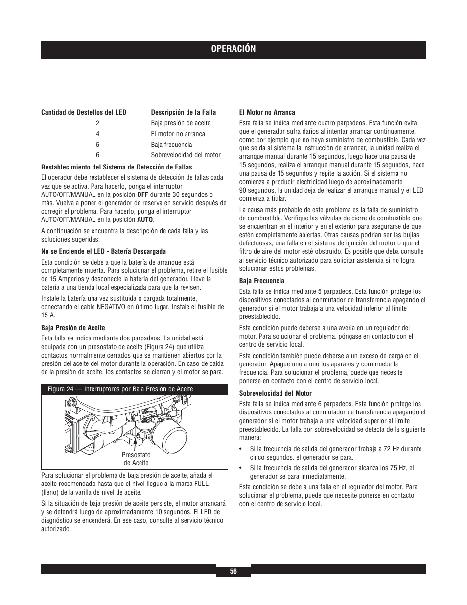 Operación | Briggs & Stratton 40220 User Manual | Page 56 / 88