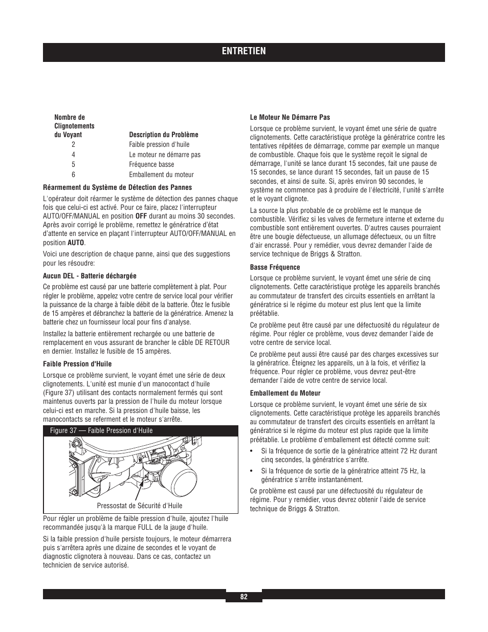 Entretien | Briggs & Stratton 40220 User Manual | Page 82 / 88