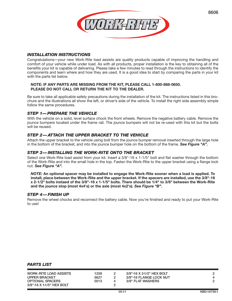 Rite-Ride 8606 User Manual | 4 pages