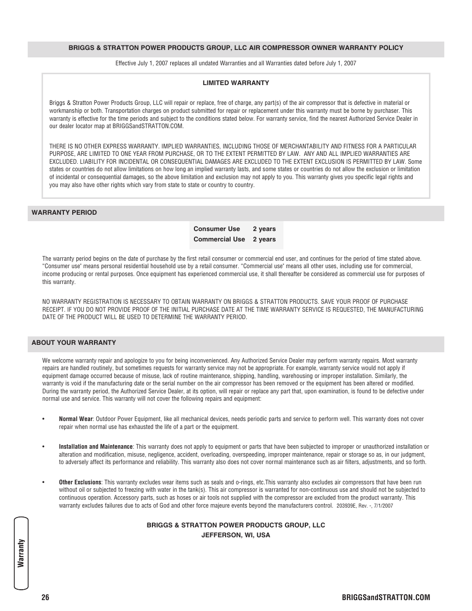 Briggs & Stratton 203721GS User Manual | Page 26 / 84